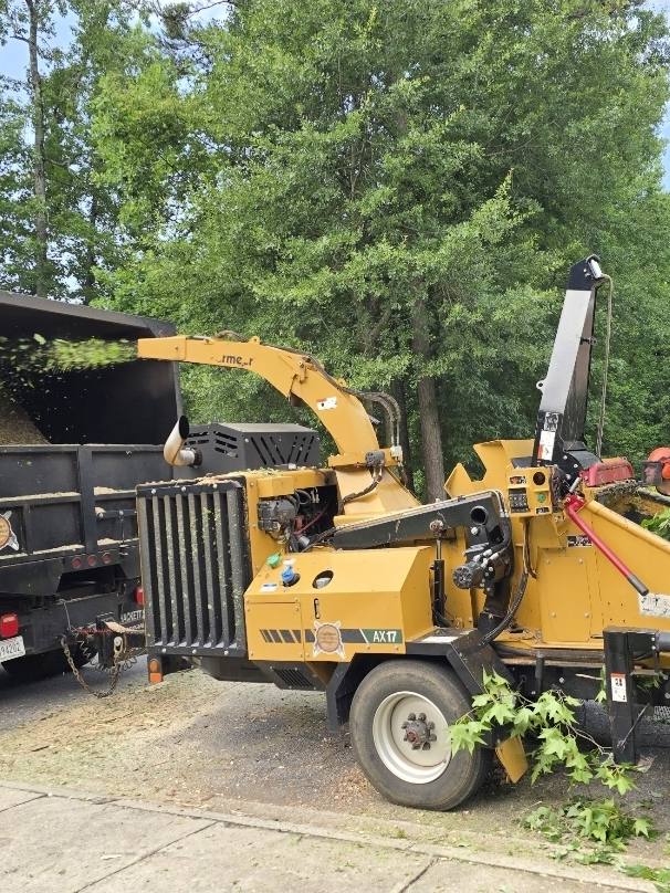 The chipper blowing chips into the chip truck